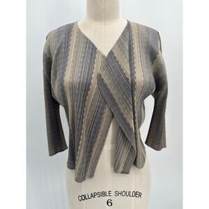 Pleats Please Issey Miyake Cropped Jacket Sz 3 Gray 3/4 Sleeve Bolero